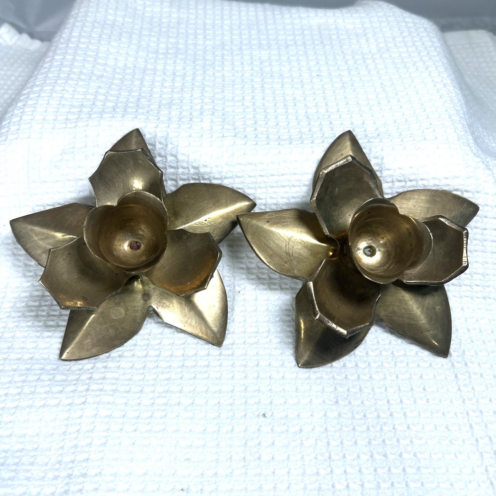 Vintage Brass Lotus Flower Candle Holders Made In India